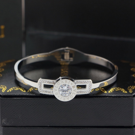 宝格丽可更换水晶多钻石圆环手镯 14K玫瑰金钛钢字母手环不褪色  限时促销95折