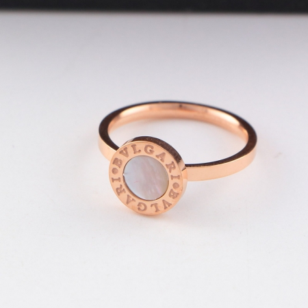 宝格丽圆形玫瑰金钛钢贝壳戒指 情侣贝母男女戒指