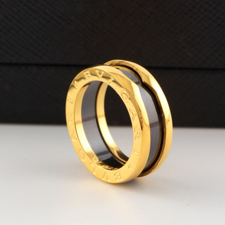 宝格丽窄版弹簧陶瓷戒指 镀18K彩金 戒指情侣指环钛钢玫瑰金