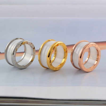 宝格丽螺纹宽版陶瓷戒指 镀18K彩金 戒指情侣指环钛钢玫瑰金