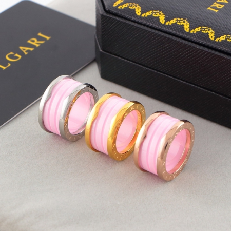 宝格丽粉色陶瓷戒指弹簧戒指钛钢 螺纹粉色陶瓷戒指