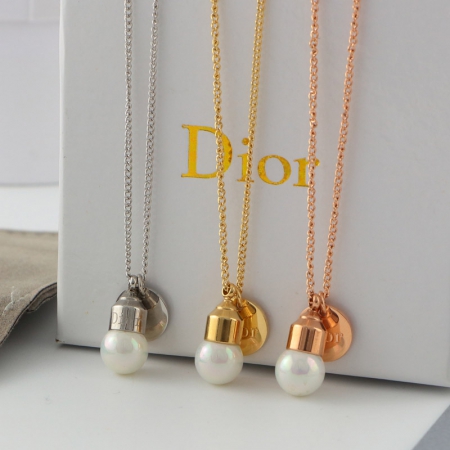 Dior迪奥单颗天然锁骨链女14K钛钢珍珠项链配饰
