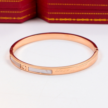 卡地亚白贝母立体手镯 18K玫瑰金钛钢永恒之环手环不褪色