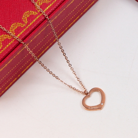 卡地亚镂空单钻爱心项链 玫瑰金锁骨链饰品不褪色抗过敏  限时促销95折