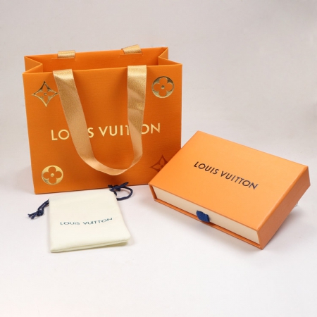 LV高档项链盒耳环盒手镯盒 字母橘色漆皮烫金logo首饰盒包装盒袋