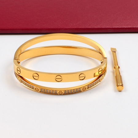 卡地亚永恒之环经典情侣子母手镯 18K玫瑰金钛钢互锁螺丝手环
