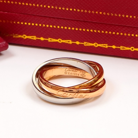 卡地亚三环三色戒指 18K玫瑰金钛钢拼接指环批发礼物