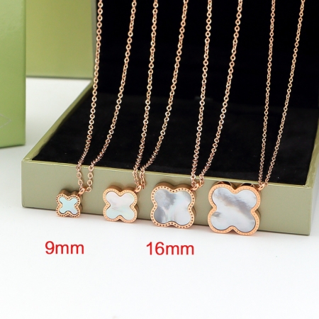 四叶草黑白双面大小号项链 韩国时尚镀18K玫瑰金项链女彩金短款锁骨链