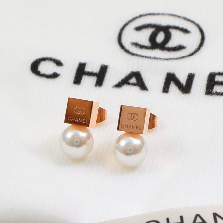 香奈儿立方体珍珠吊坠耳钉 镀18K钛钢彩金情侣饰品耳环