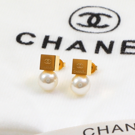 香奈儿立方体珍珠吊坠耳钉 镀18K钛钢彩金情侣饰品耳环