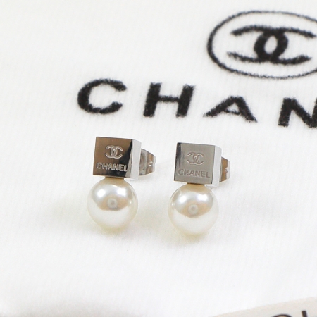 香奈儿立方体珍珠吊坠耳钉 镀18K钛钢彩金情侣饰品耳环