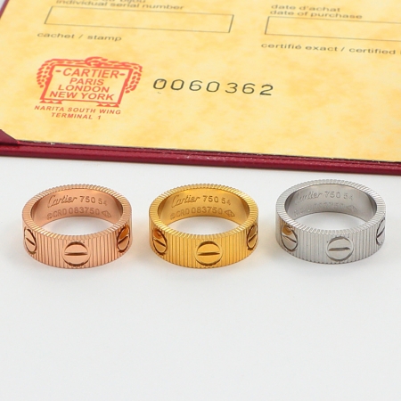 卡地亚LOVE Unlimited竖纹戒指 钛钢男女对戒彩金情侣指环