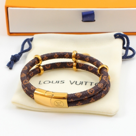 LV锁头吊坠皮手环 欧美时尚皮带钛钢手镯情侣饰品批发