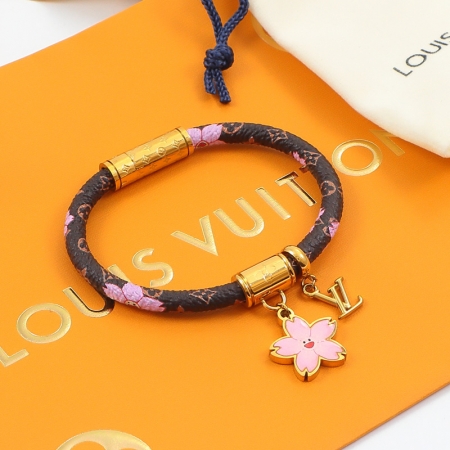 LV村上隆樱花联名手环 欧美时尚皮带钛钢手镯情侣饰品批发