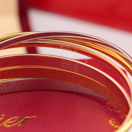 卡地亚三环三色手镯 18K玫瑰金钛钢拼接手镯批发