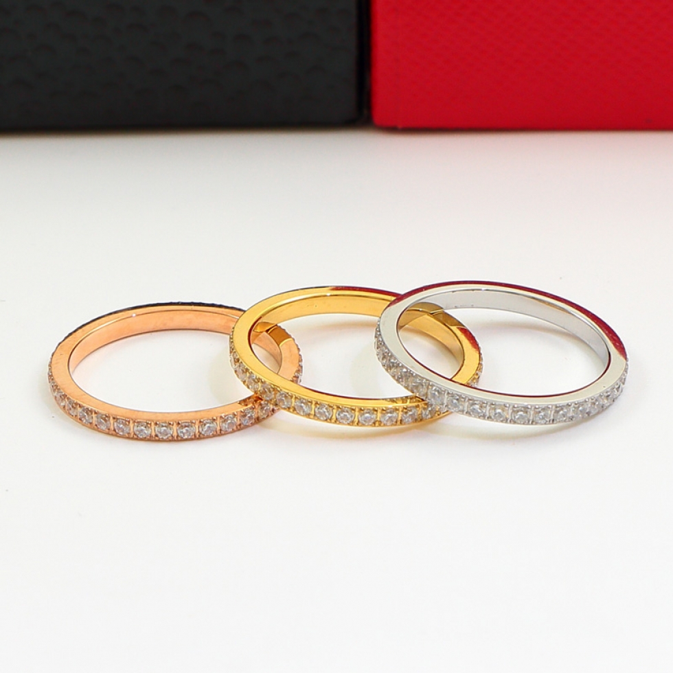 欧美新款一圈钻戒指 钛钢玫瑰金时尚指环尾戒碎钻排戒