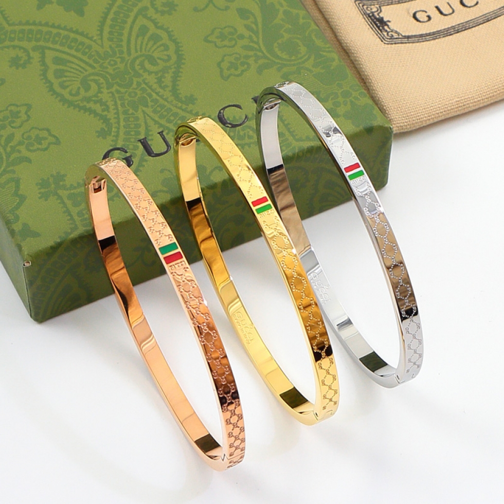 古驰窄版字母手镯 钛钢镀18K玫瑰金手环女士彩金手环批发