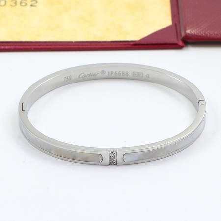 卡地亚天然贝壳手镯 钛钢电镀贝母三钻母贝手环