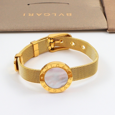 宝格丽表带款白贝母钛钢手镯 字母编织表带款设计手链手镯